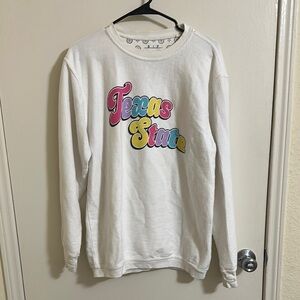 Texas State Oversized White Ribber Crewneck Pullover Sweater